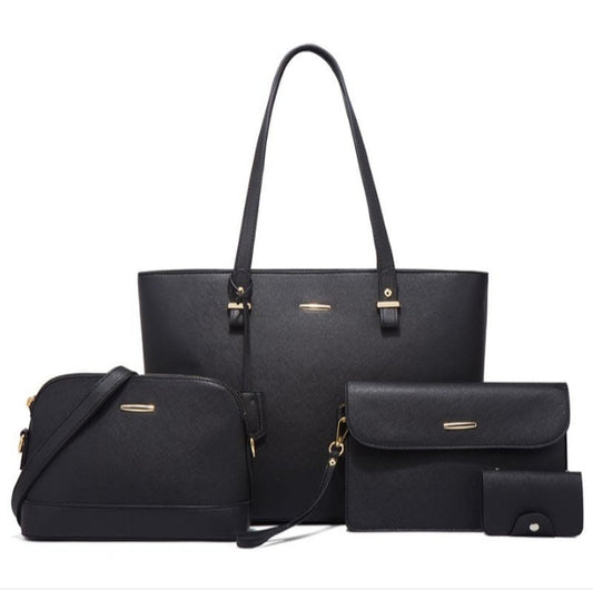 4 Piece Women Fashion Tote Handbag Shoulder Bag - Brown