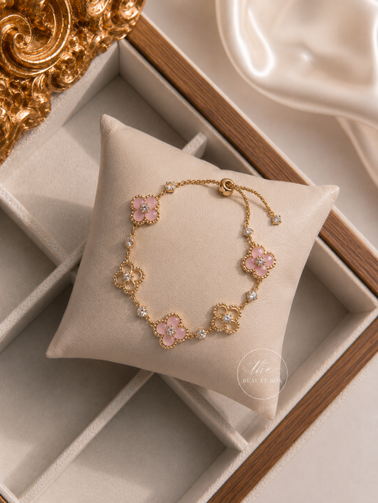 1pc Elegant Rhinestone Inlaid Four-Leaf Clover Adjustable Bracelet