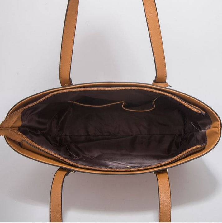 4 Piece Women Fashion Tote Handbag Shoulder Bag - Brown