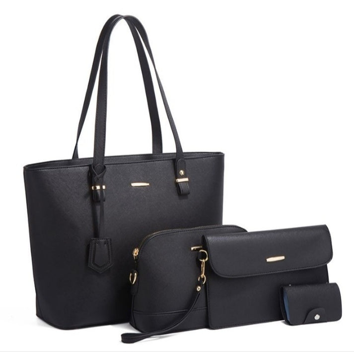 4 Piece Women Fashion Tote Handbag Shoulder Bag - Brown